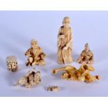 FIVE 19TH CENTURY JAPANESE MEIJI PERIOD CARVED IVORY OKIMONO etc. (qty)