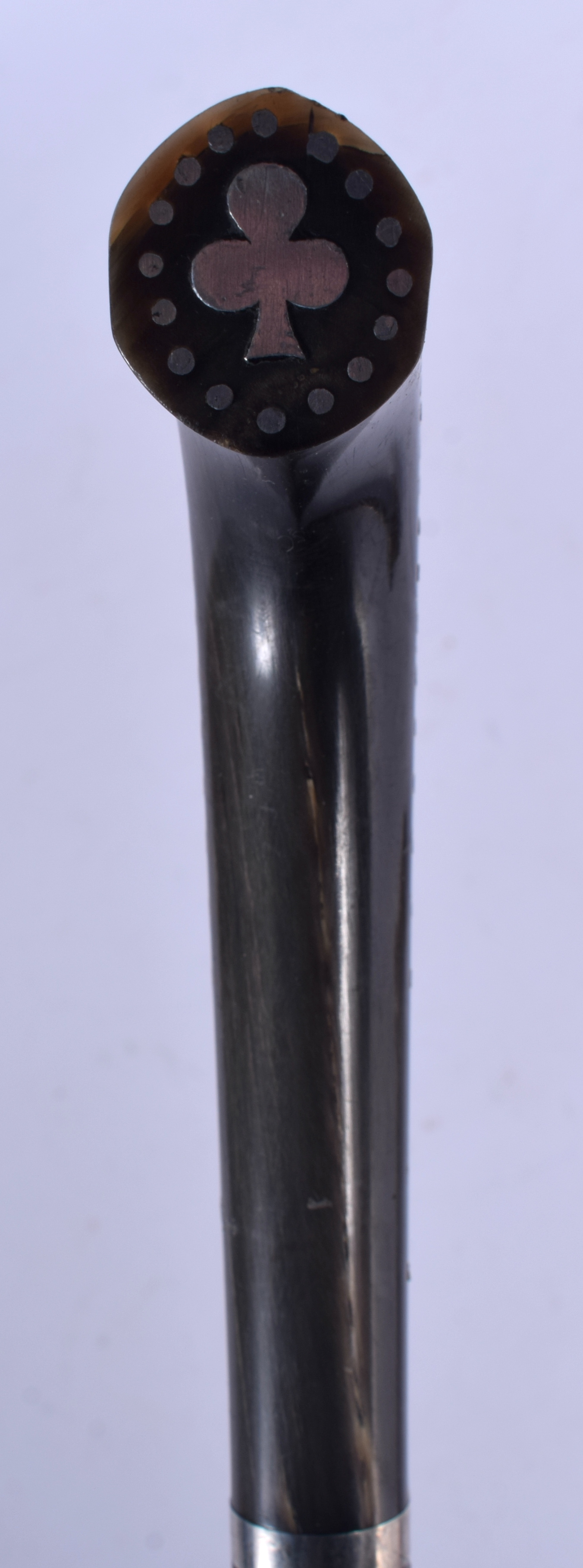 TWO 19TH CENTURY CONTINENTAL CARVED RHINOCEROS HORN HANDLED WALKING CANES with silver pique work han - Image 3 of 6