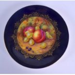 Royal Worcester plate painted with fruit by Horace Price, signed, surrounded by a blue and gilt bor