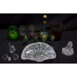 A collection of Glass items including vases, bowls, Ewer, glasses etc Qty.