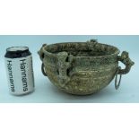 A Chinese bronze twin handled incense burner 27 x 11cm .