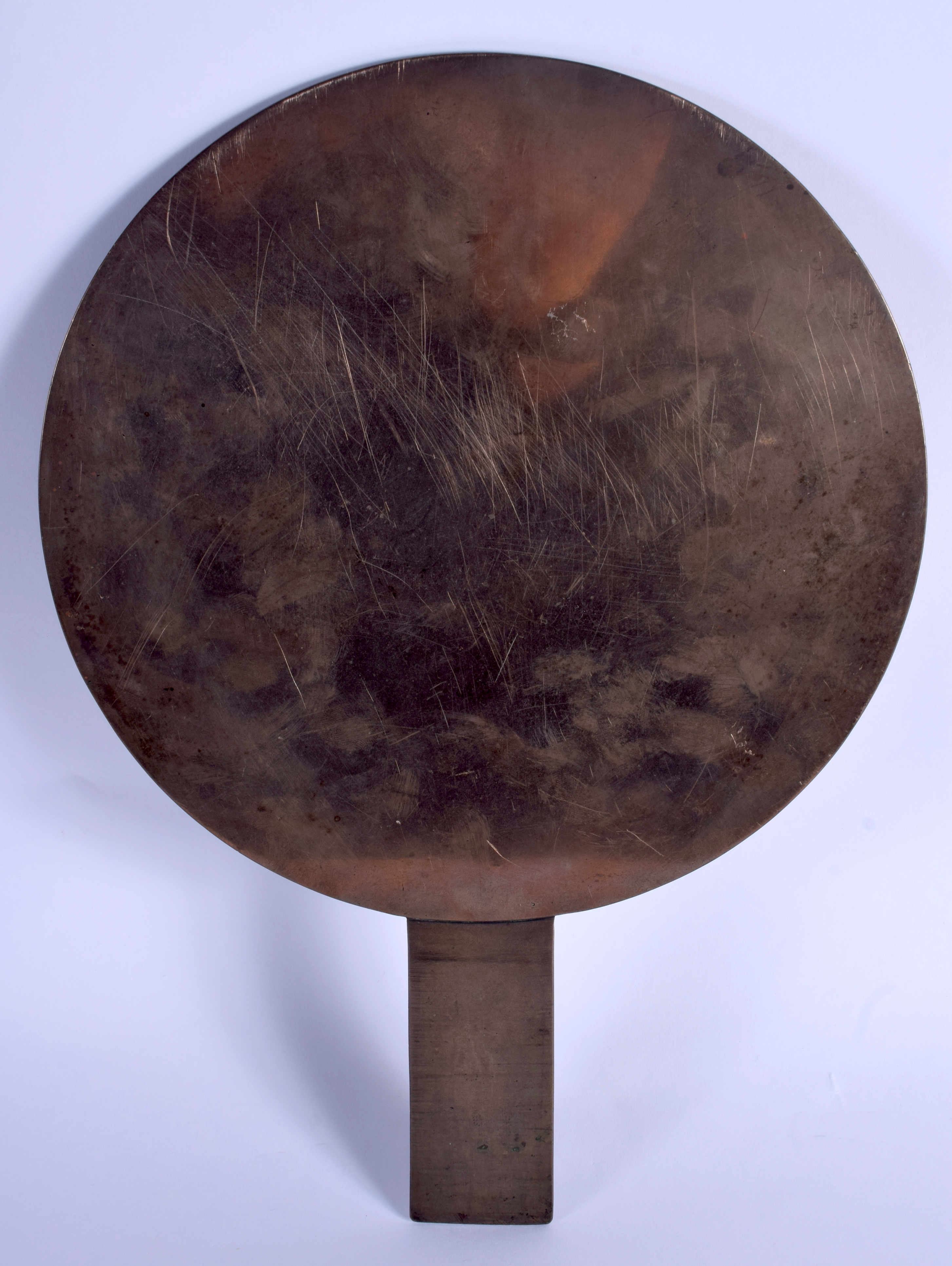 A 19TH CENTURY JAPANESE MEIJI PERIOD BRONZE HAND MIRROR decorated with birds and landscapes. 33 cm x - Image 2 of 2