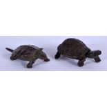 TWO JAPANESE BRONZE TURTLES. 4.25 cm wide. (2)