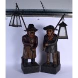 A LARGE PAIR OF ANTIQUE EUROPEAN PAINTED TERRACOTTA FIGURAL LAMP LIGHTERS possibly Scottish, modelle