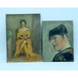 a unframed Oil on panel of a Toreador and another of a female 36 x 26cm (2).