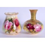 Royal Worcester vase of ovoid shape with short neck painted with pink and red roses date code 1919 s