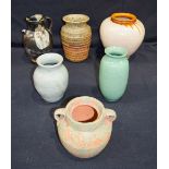 A collection of Studio Pottery vases largest 22cm (6).