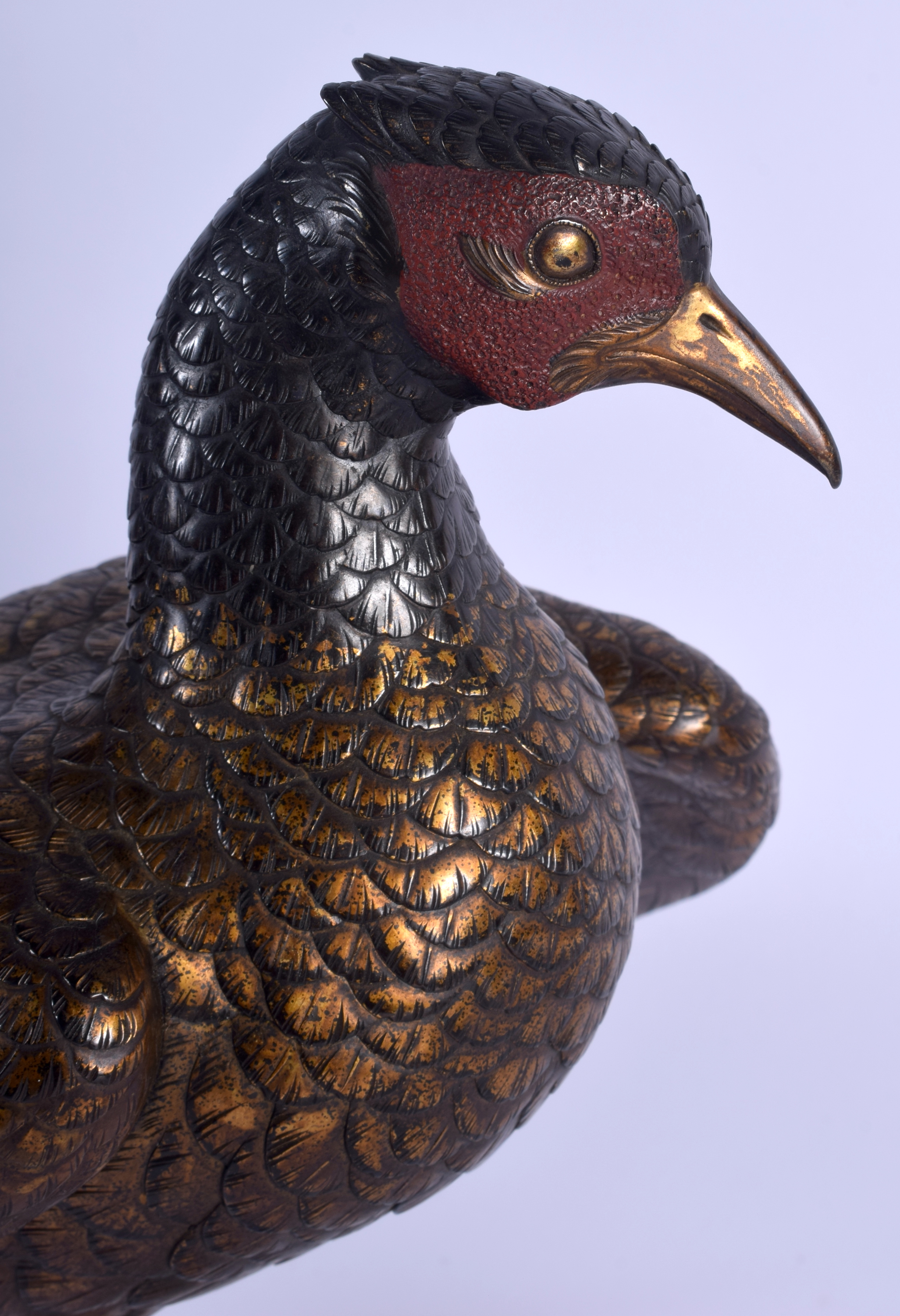 A 19TH CENTURY JAPANESE PATINATED BRONZE FIGURE OF A ROAMING PHEASANT of naturalistic form, modelled - Image 3 of 9