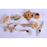 ASSORTED CONTINENTAL ANTIQUE IVORY JEWELLERY. (qty)
