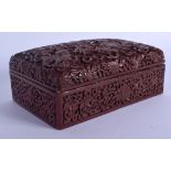 A RARE 19TH CENTURY CHINESE CARVED CINNABAR LACQUER BOX AND COVER Qing, unusually decorated with bud