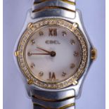 AN 18CT GOLD AND STAINLESS STEEL EBEL LADIES WRISTWATCH. 2.5 cm wide.