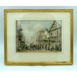 Framed watercolour by Horatio Lloyd of a street scene together with two fine watercolours of birds