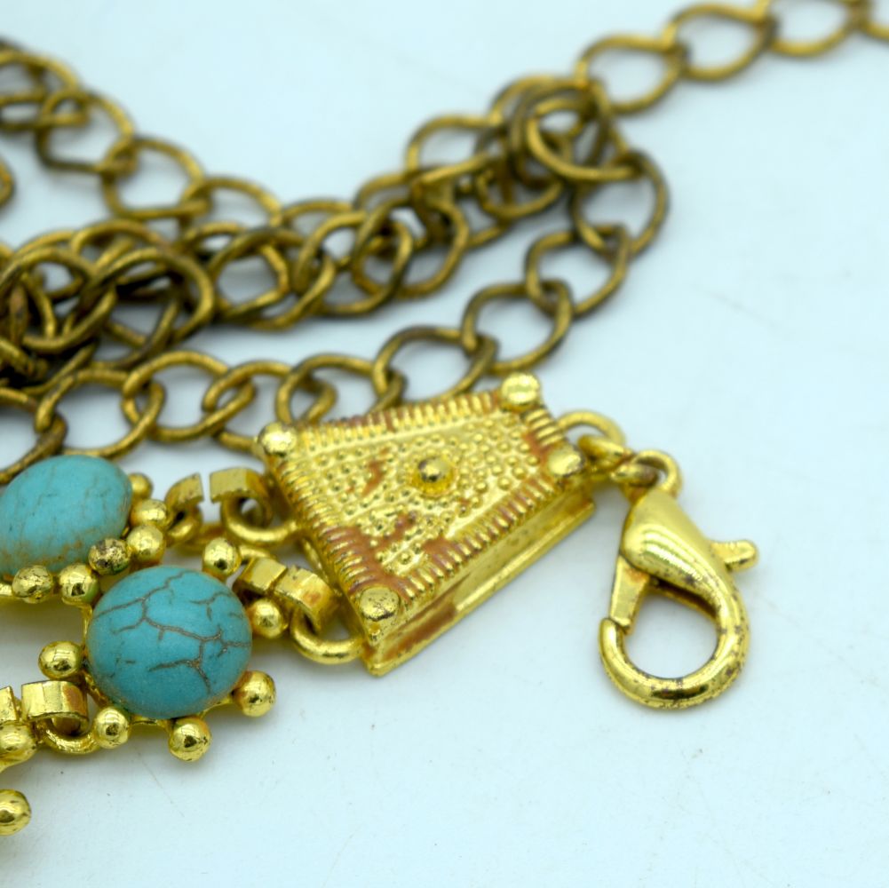 A Chinese Gilt metal belt with Turquoise stone inserts. 100 cm in length. - Image 5 of 6