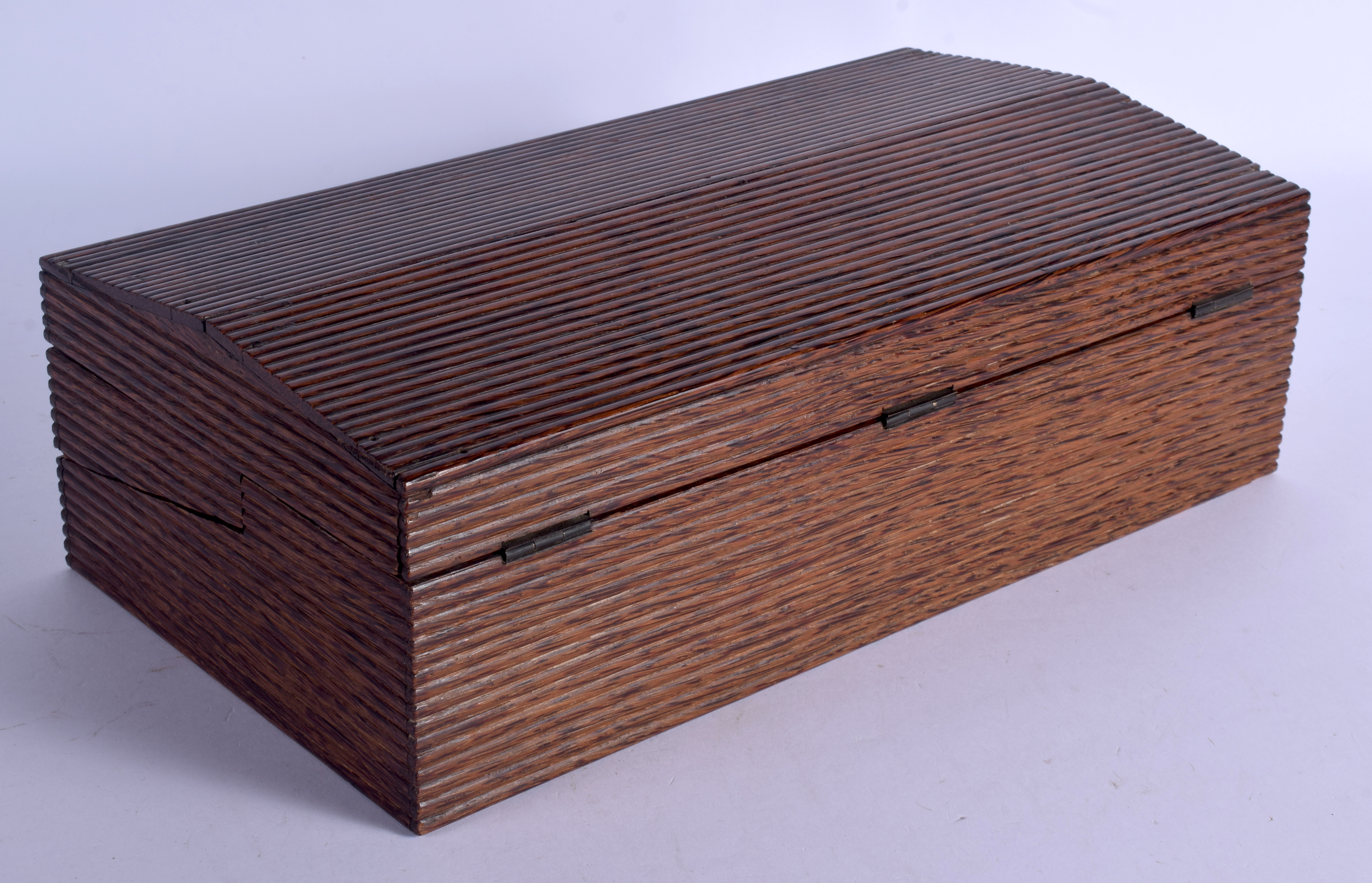 A 19TH CENTURY ANGLO INDIAN CARVED PALM WOOD WRITING SLOPE. 37 cm x 23 cm. - Image 2 of 3