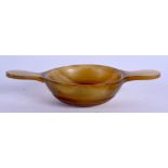 AN ANTIQUE SCOTTISH CARVED HORN QUAICH. 44 grams. 12 cm wide.