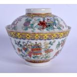 AN EARLY 20TH CENTURY CHINESE FAMILLE ROSE PORCELAIN BOWL AND COVER Guangxu, painted with fish and f