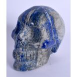 A CHINESE CARVED LAPIS LAZULI MODEL OF A SKULL 20th Century. 6.5 cm x 6.5 cm.