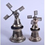 A PAIR OF CONTINENTAL SILVER WINDMILLS. 119 grams. 13 cm x 5.5 cm.