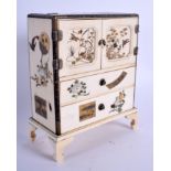A 19TH CENTURY JAPANESE MEIJI PERIOD SHIBAYAMA IVORY AND LACQUER CABINET decorated with birds in var