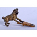 AN ANTIQUE VIENNA COLD PAINTED BRONZE DOG. 4 cm x 2.5 cm.