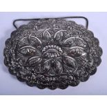 A LARGE CONTINENTAL OTTOMAN STYLE SILVER HANGING MIRROR decorated with flowers. 24 cm x 18 cm.