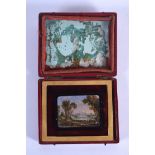 AN EARLY 19TH CENTURY ITALIAN MICRO MOSAIC MARBLE PLAQUE well decorated with inlaid figures and rive