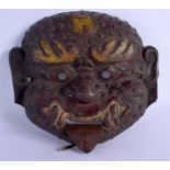 A 17TH/18TH CENTURY CHINESE TIBETAN PAINTED COPPER BUDDHISTIC MASK HEAD Ming/Qing. 24 cm x 24 cm.