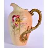 Royal Worcester elegant ewer painted with thistles by Edward Raby, monogrammed ER, date code 1896, s