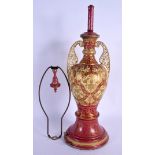 A RARE 19TH CENTURY ROYAL CROWN DEBRY TWIN HANDLED ALHAMBRA VASE converted to a lamp, painted with g