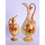 Royal Worcester elegant blush ivory ewer painted with flowers, date code 1905, shape 2442 and anothe