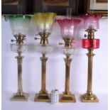 A VERY RARE COMPOSITE SET OF FOUR 19TH CENTURY CORINTHIAN COLUMN CANDLESTICKS converted to oil lamps