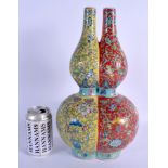 A CHINESE DUAL COLOUR FAMILLE ROSE PORCELAIN DOUBLE GOURD VASE 20th Century. 36 cm x 16 cm.