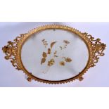 A LARGE 19TH CENTURY FRENCH ORMOLU AND CLEAR GLASS TRAY decorated with gilt foliage. 48 cm x 30 cm.