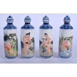 A SET OF FOUR CHINESE EROTIC PORCELAIN SNUFF BOTTLES 20th Century. 8 cm high. (4)
