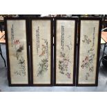 A SET OF FOUR EARLY 20TH CENTURY CHINESE EMBROIDERED SILKWORK PANELS Late Qing, depicting birds with