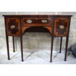 A George III style mahogany inlaid side table 122 x 42 x 90 cm.