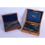 TWO 19TH CENTURY ENGLISH CASED SCIENTIFIC INSTRUMENT SETS including London antique ivory rules etc.