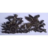 AN ANTIQUE SILVER PLATED CHARIOT AND HORSE PLAQUE. 18 cm x 8 cm.