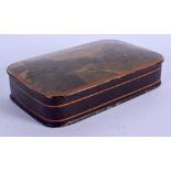 A LARGE MID 19TH CENTURY CARVED AND LACQUERED WOOD SNUFF BOX printed with landscapes. 12 cm x 8 cm.
