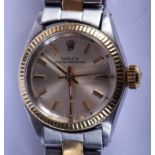 A LADIES ROLEX BI METAL WRISTWATCH. 2.25 cm wide.