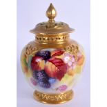 Royal Worcester pot pourri vase and cover painted with autumnal leaves and berries by Kitty Blake, s