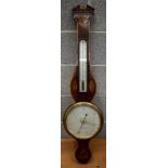 AN ANTIQUE ANDREW PINKETT OF PLYMOUTH WHEEL BAROMETER inset with inlaid floral motifs. 97 cm x 24 cm