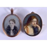 TWO ANTIQUE PAINTED IVORY PORTRAIT MINIATURES. Largest image 5.5 cm x 3.5 cm. (2)