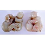 TWO EARLY 20TH CENTURY CHINESE CARVED JADE FIGURES Late Qing/Republic. Largest 5 cm high. (2)