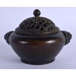 A CHINESE BRONZE CENSER AND COVER 20th Century. 11.5 cm wide.