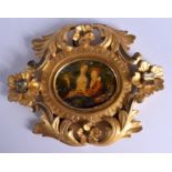 AN 18TH/19TH CENTURY PAINTED PORTRAIT MINIATURE within a florentine frame. Image 7.5 cm x 6.5 cm.