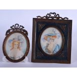 TWO EARLY 20TH CENTURY EUROPEAN PAINTED IVORY PORTRAIT MINIATURES. Largest 9.5 cm x 7.5 cm. (2)