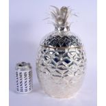 A CONTINENTAL SILVER PLATED PINEAPPLE ICE COOLER AND COVER. 33 cm x 18 cm.