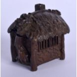 A JAPANESE BRONZE OKIMONO OF A HOUSE with detachable roof. 5 cm x 3 cm.