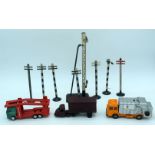 Collection of model railway signals, Hornby box and Hornby model trucks (11)